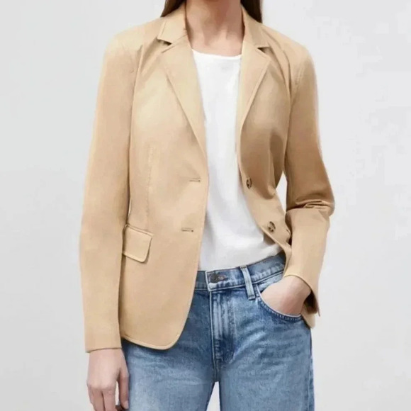 Lafayette 148 New York Womens Thatcher Blazer In Skylight Cotton Honeynut - Picture 1 of 9
